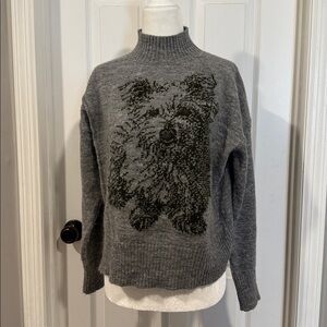 Moth (Anthropologie) Gray Turtleneck Sweater with Dog Design